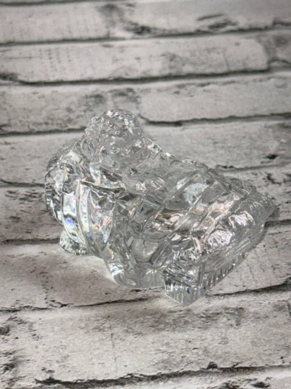 Vintage Glass Precious Moments Nativity Figurine Crystal Christmas Baby Jesus